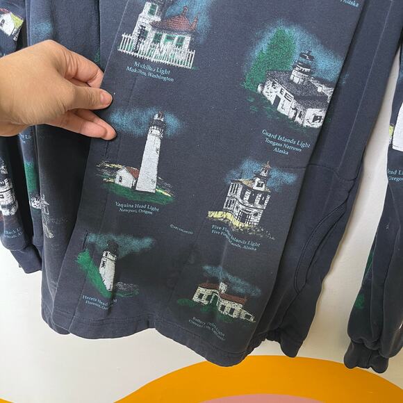 Vintage Lighthouse Cardigan Sweater Womens XL Navy Blue Button Grandmacore - Picture 6 of 13